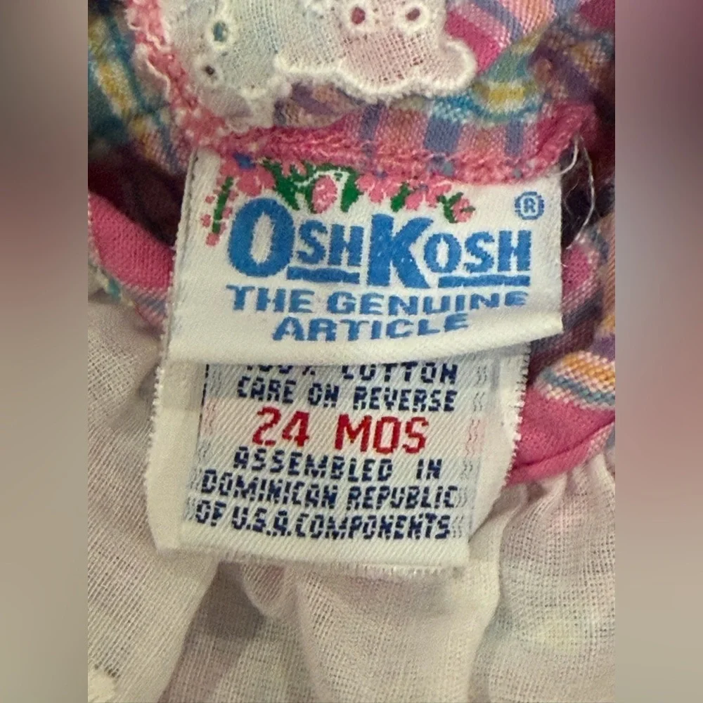 OSH KOSH Vintage Pink Plaid White Eyelet Collar Jumpsuit Bubble size 24 Months